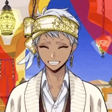 a man wearing a headband and earrings is smiling .