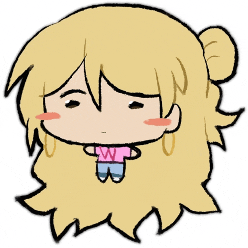 a drawing of a girl with blonde hair and a pink shirt with the letter w on it