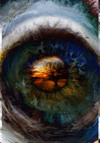 a colorful eye with a tree in the center