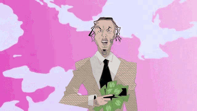 a cartoon of a man in a suit talking on a cell phone