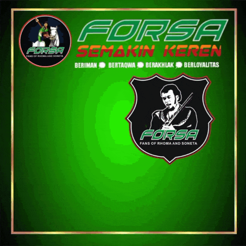 a forsa logo with a man holding a gun on a green background