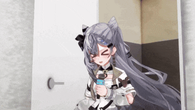 a girl with long hair is standing in a doorway holding a cup