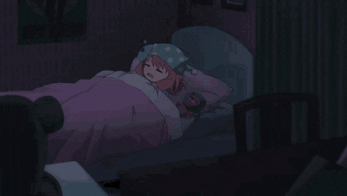 a cartoon of a girl laying in bed with the words izzit soon yet