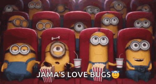 a group of minions are sitting in a theater eating popcorn and drinking soda ..