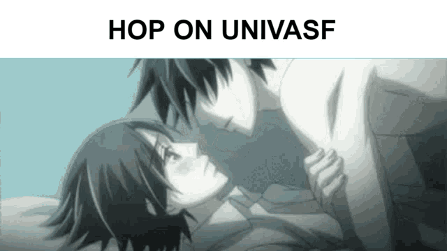 a picture of a man and a woman kissing with the words hop on univasf above them