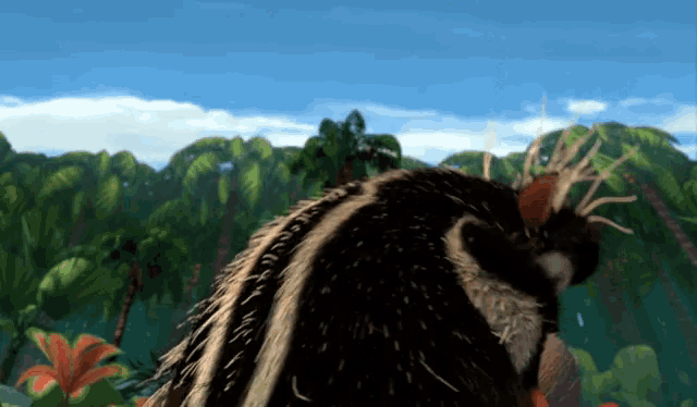 a cartoon drawing of a skunk in a jungle