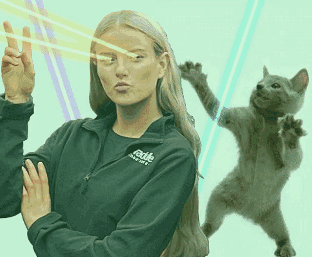 a woman wearing a black sweatshirt that says raddle on it