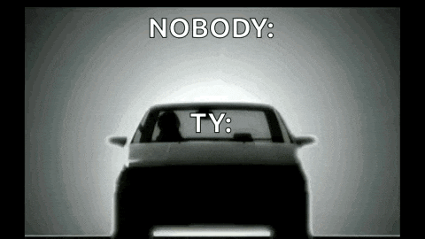 a black and white photo of a car with the words nobody ty written on it
