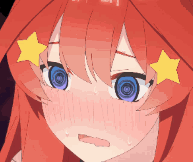a girl with red hair and blue eyes has a star on her head