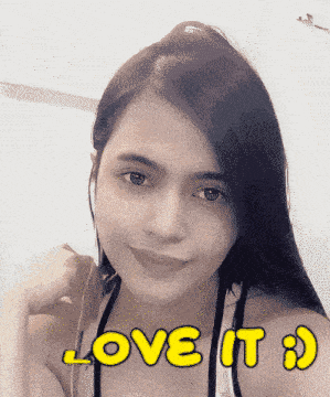 a woman 's face is shown with the words love it below it