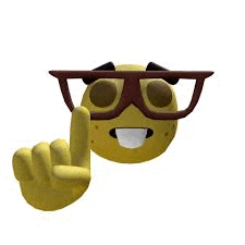 a cartoon smiley face wearing glasses is pointing up .