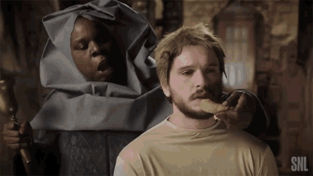 a snl advertisement shows a man getting a haircut from a nun