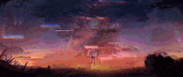 a computer generated image of a person standing in front of a giant tree