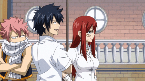 a group of anime characters standing next to each other