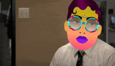 a man wearing glasses and a tie has a colorful face on his face