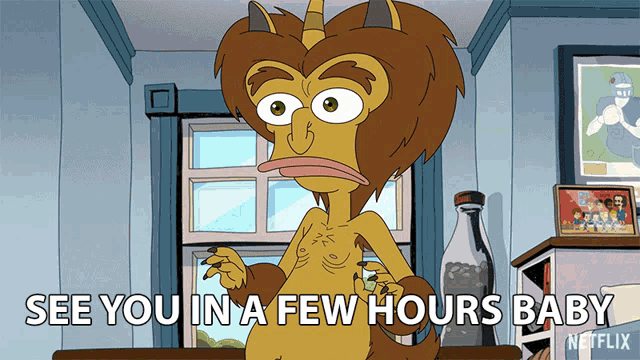 a cartoon of a monster says see you in a few hours baby