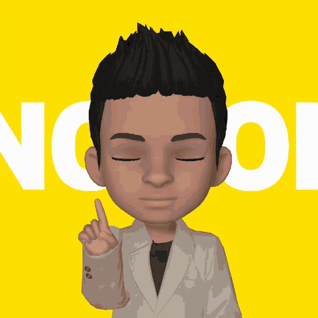a man with his eyes closed and his finger pointing up in front of the word nooo