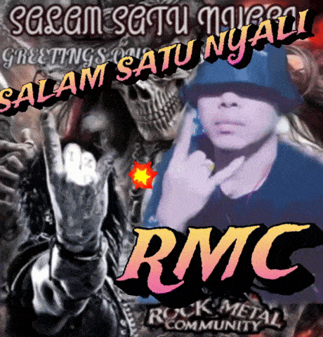 a poster for rmc rock metal community with a skull