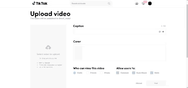 a screenshot of the tiktok upload video page .