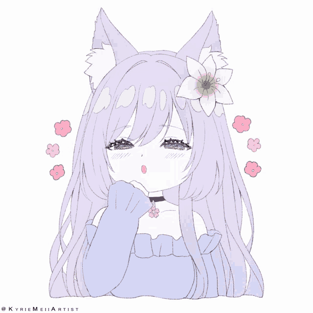 a drawing of a girl with a flower in her hair by kyriemeiartist