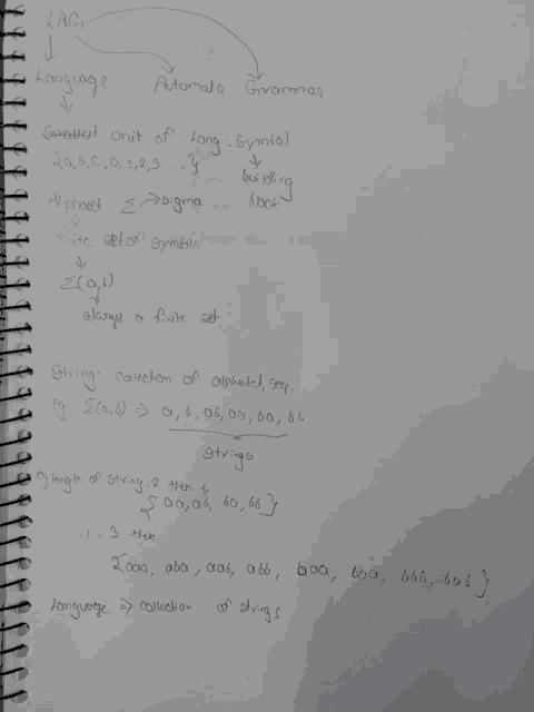a notebook is opened to a page that says language and automatic grammar