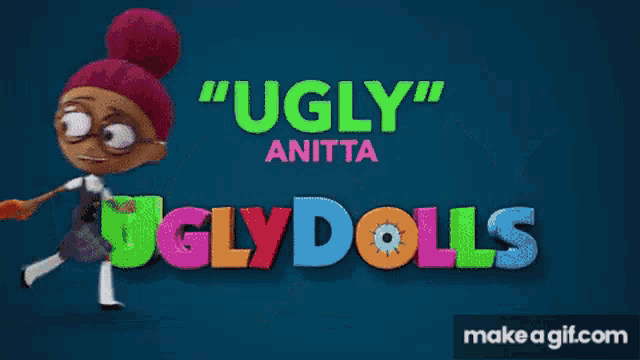 ugly dolls are holding hands and running in a line .