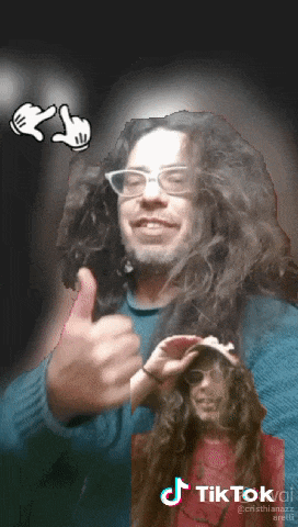 a man with long curly hair is giving a thumbs up on a tiktok app