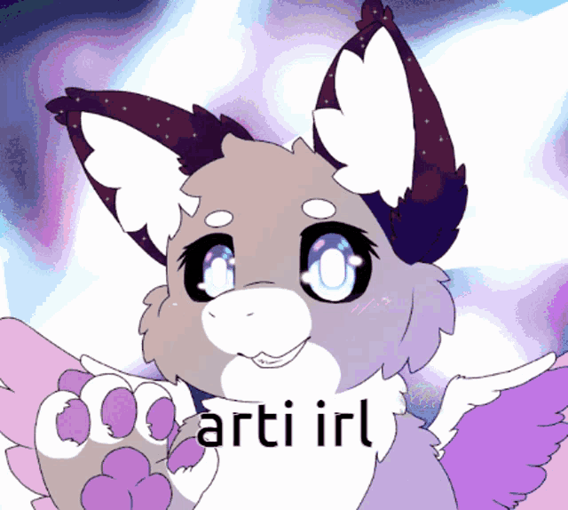 a cartoon drawing of a cat with the words arti irl on the bottom