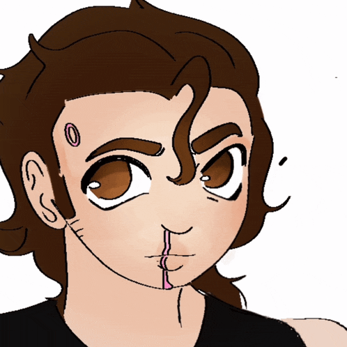 a cartoon drawing of a man with a tattoo on his forehead