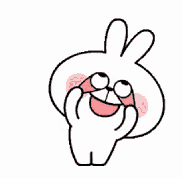 a cartoon rabbit is laughing with its mouth open and covering its face .