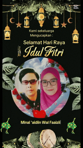 a greeting card with a picture of a man and a woman and the words selamat hari raya idul fitri
