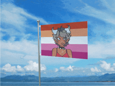 a lesbian flag with a picture of a girl with horns