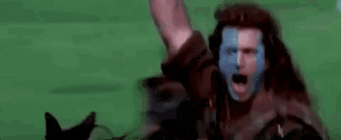 a man with a face painted in blue and red says `` they may take our offices . ''