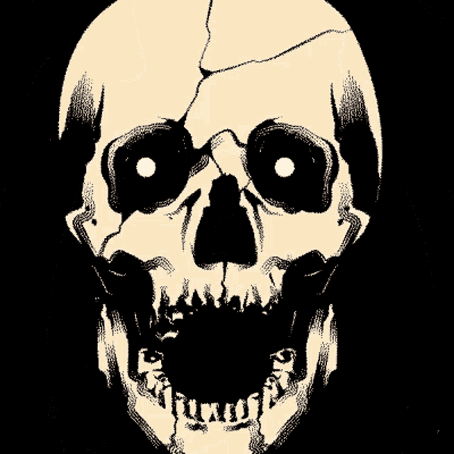 a black and white drawing of a skull in the center