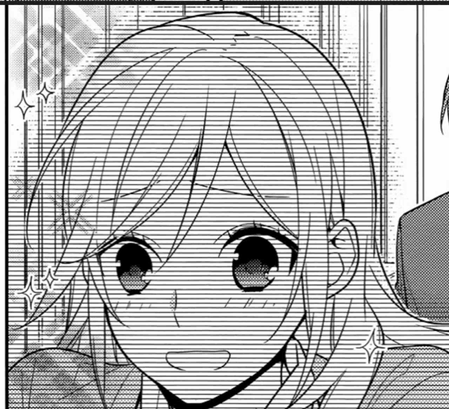 a black and white drawing of a girl with long hair looking at a man .