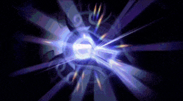a purple light is coming out of the center of a dark background
