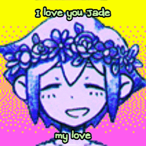 a cartoon of a girl with a flower crown on her head says `` i love you jade my love '' .
