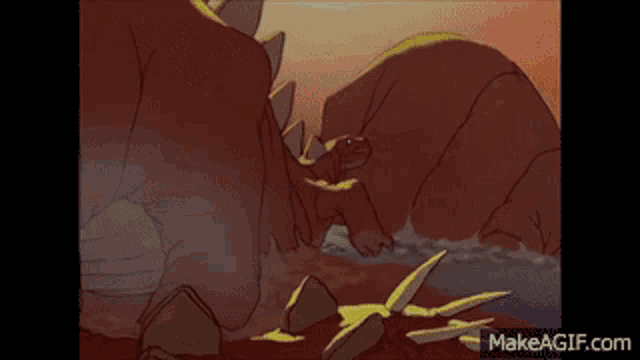 a cartoon drawing of a dinosaur with the website makeagif.com at the bottom of the screen