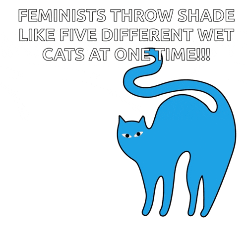 a poster that says feminists throw shade like five different wet cats at onetime