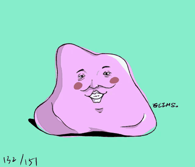 a drawing of a purple blob with the date 132/151