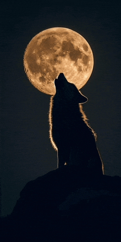 a wolf howling at the full moon in the dark