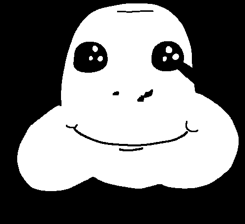 a black and white drawing of a monkey 's face with big eyes and a smile
