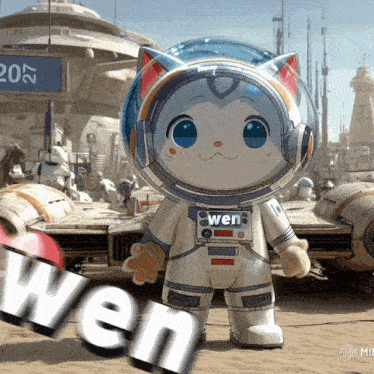 a cartoon cat in a space suit with the name wen on his chest