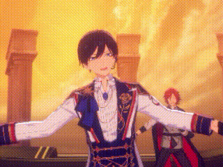 a cartoon character is standing in front of a fire with his arms outstretched .