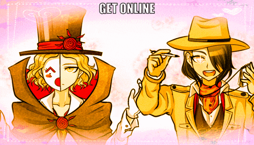 a picture of a man and a woman with the words get online above them