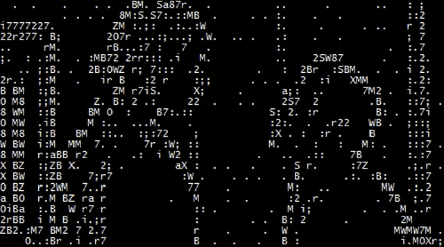 a black screen with white dots and the letters bm and sa87r
