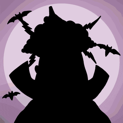 a silhouette of a person with bats and lightning behind them