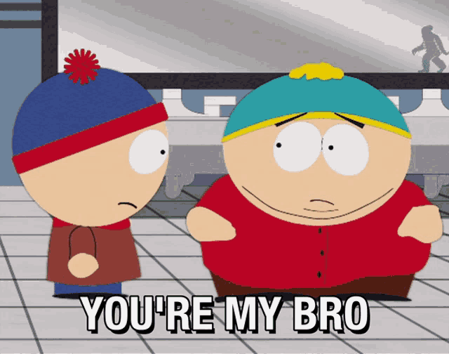 stan and cartman from south park are standing next to each other
