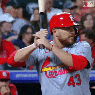 a baseball player in a cardinals uniform is getting ready to swing his bat .