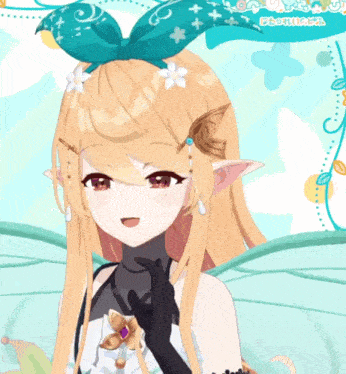 a close up of a girl 's face with a bow on her head